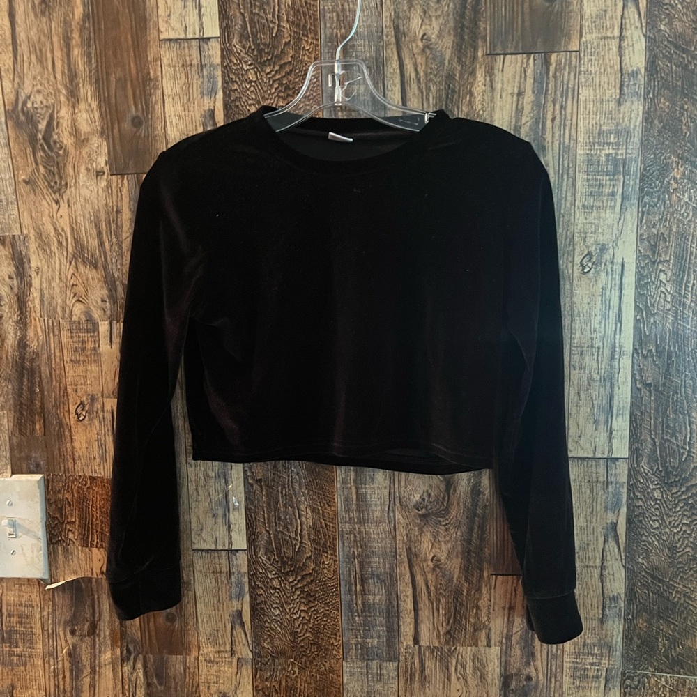 Pat Pat girls long sleeve black velvet crop top size kids 11-12 Y